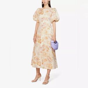 Alemais Philomena floral-print linen midi dress size 4